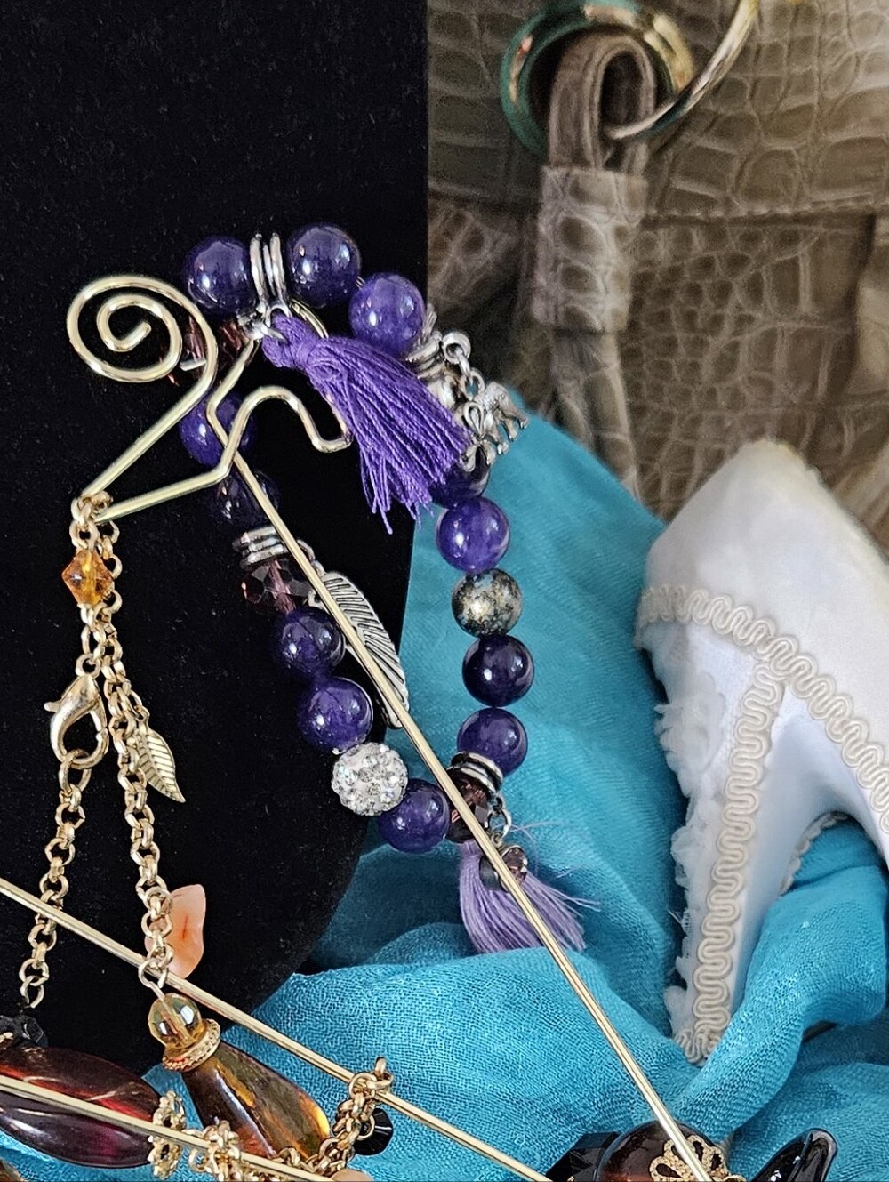 Purple Beaded Tassel Bracelet - Women Jewelry
